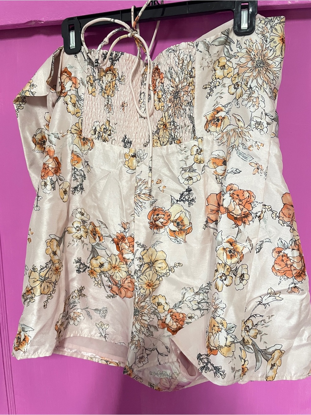 Buddy Love Cream Floral Strapless Halter Top Romper with Front Bow Detail - Picture 4 of 4